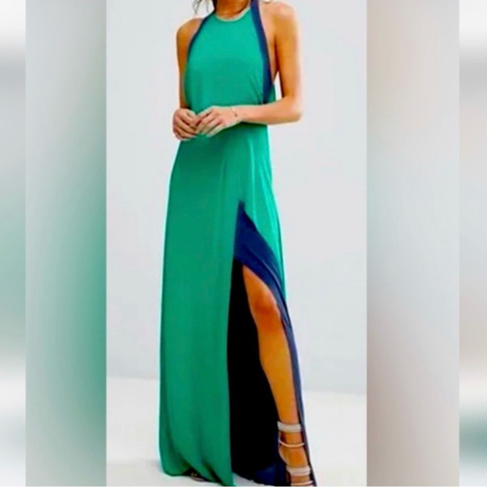 BCBGMaxAzria Teal and Navy Maxi Dress